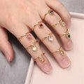 Zooying Exquisite Jewelry Design Fine Jewelry Multiple Colors Crystal Rhinestone Peach Heart Pendant Adjustable Opening Ring