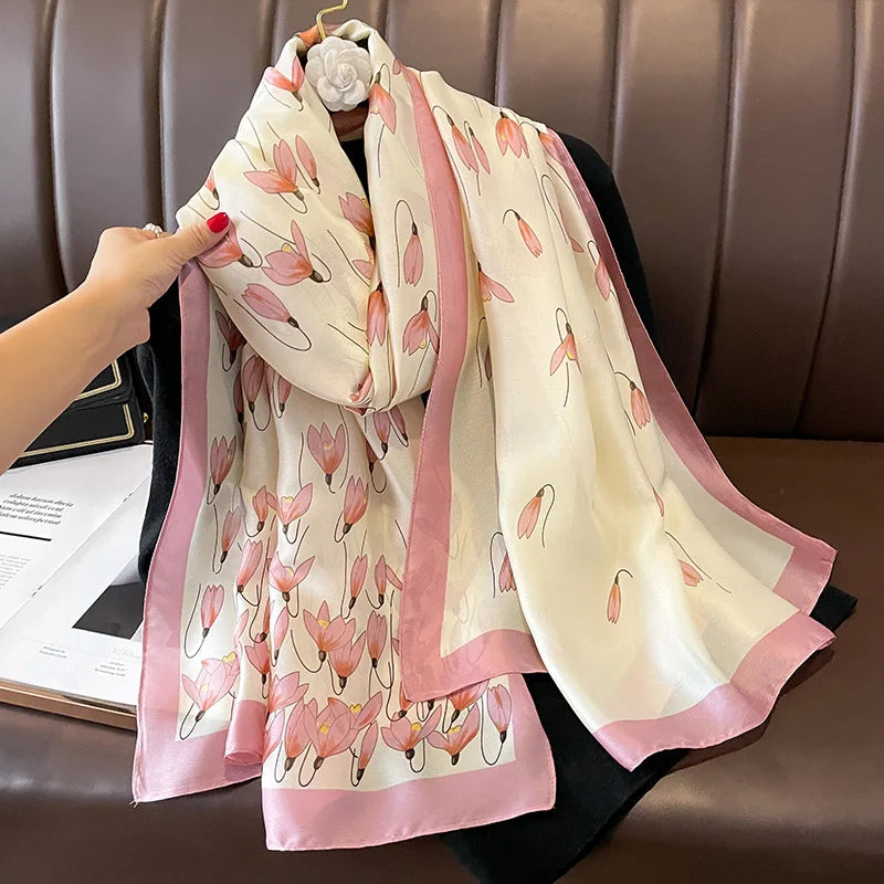 Wholesale Hot Sale Long Large Shawls for Women Stylish Luxury Ladies Brand Designer Printed Polyester Silk Scarves