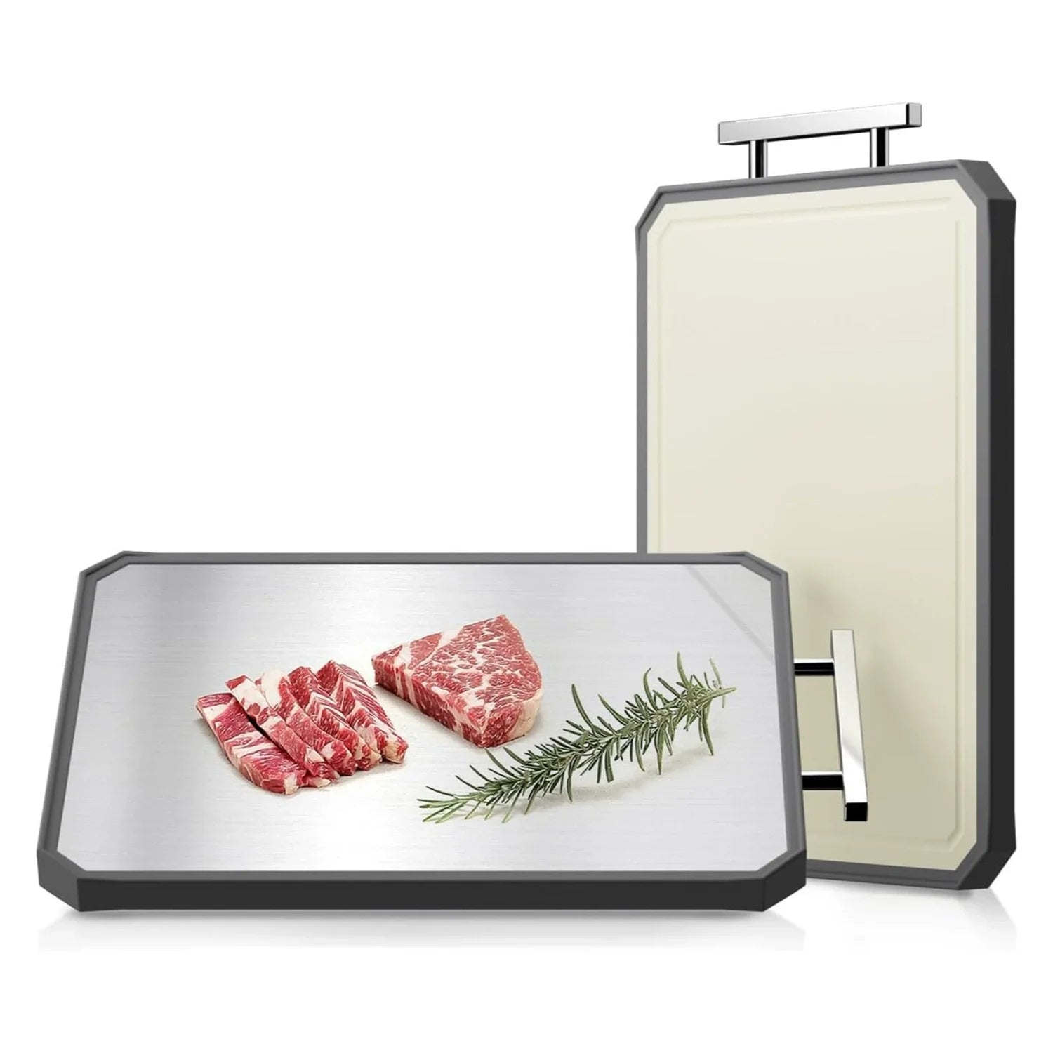 Large Double-Sided Stainless Steel Cutting Board Non-Toxic Wheat Straw Chopping Block for Kitchen Use for Meat Vegetable Cutting