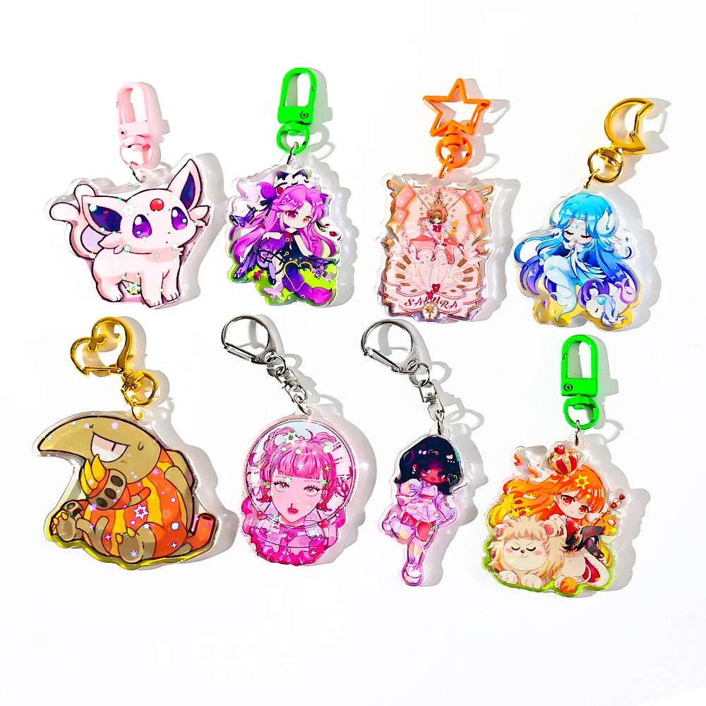 CNAWO Custom Cartoon Anime Gradient Acrylic Keychain UV Printed Translucent Acrylic Charm with Clear Epoxy Hologram
