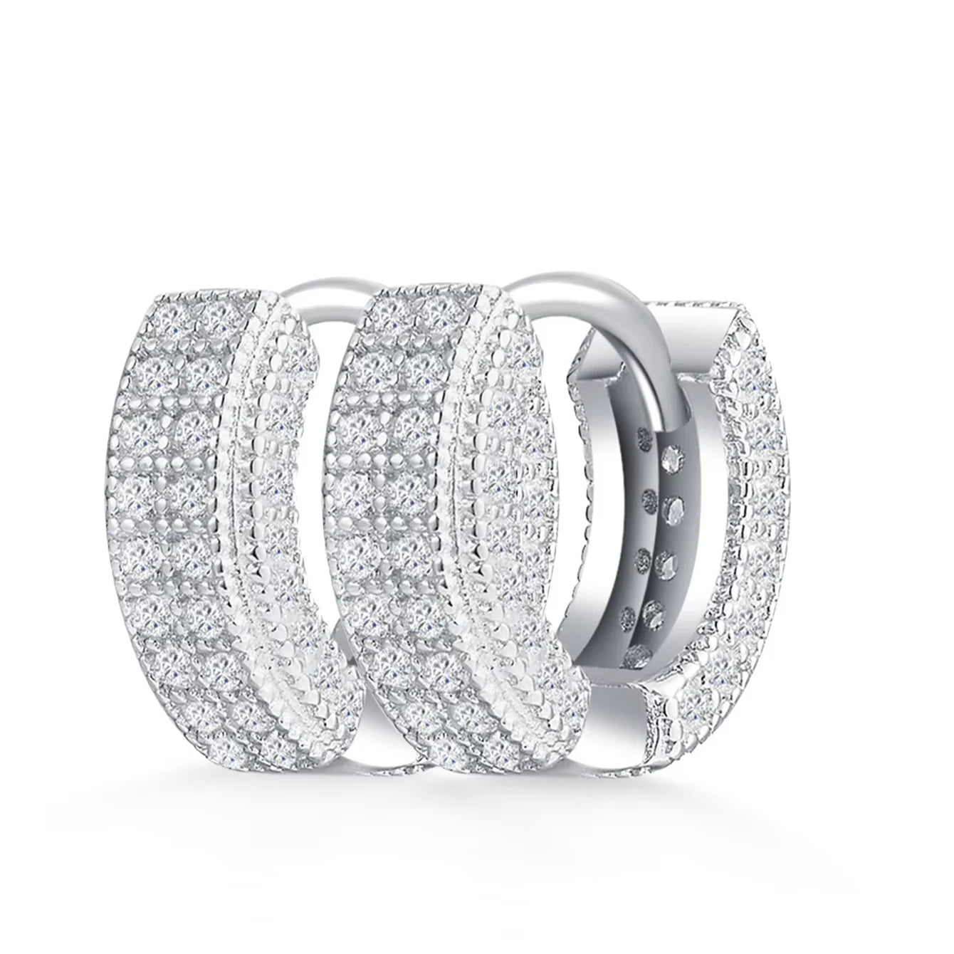 Fine Jewelry 925 Sterling Silver D Color VVS 2 Row Moissanite Diamond Wide Huggie Hoop Earrings for Women