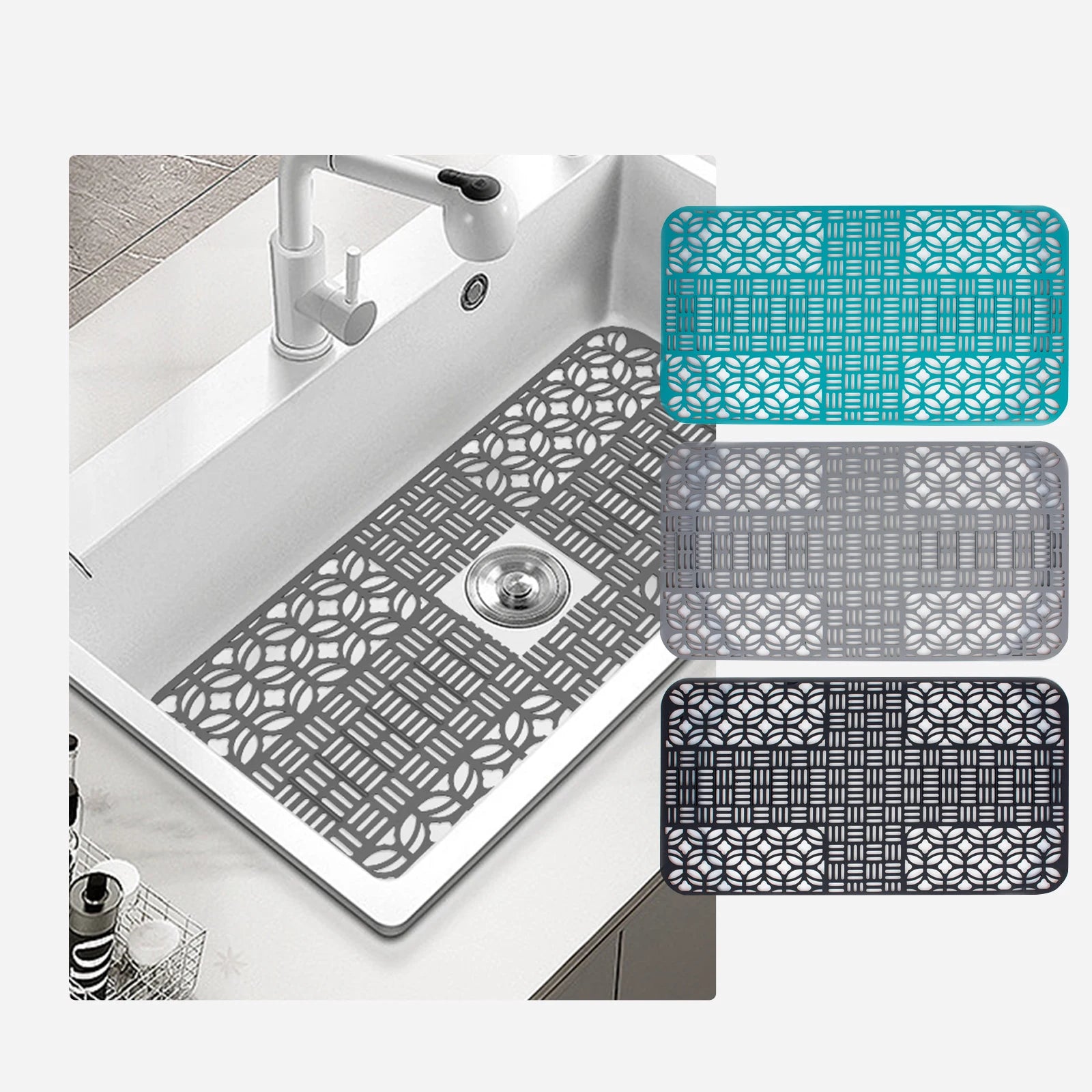 Hot Kitchen Sink Protector Mat Pad Set Silicone Sink Mat Sink Divider Protector Silicone Kitchen Mat