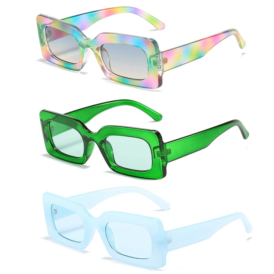 Colorful Rainbow Rectangular Sunglasses UV400 Custom Logo Sunglasses for Women Girls Ladies