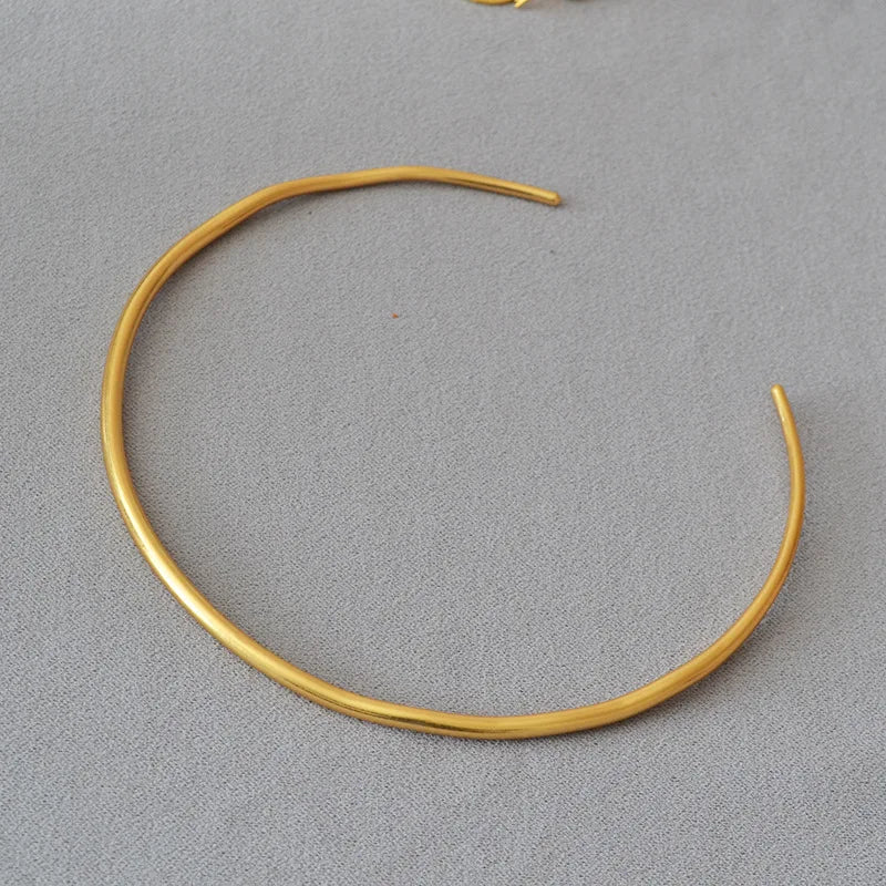 Japan Vintage Jewelry Necklace Simple Copper Gold Plated Wave Neck Choker