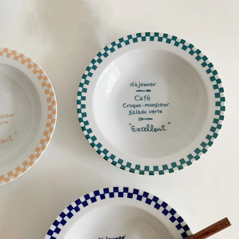 Solhui Round Checkerboard Home Ceramic Plates and Dishes