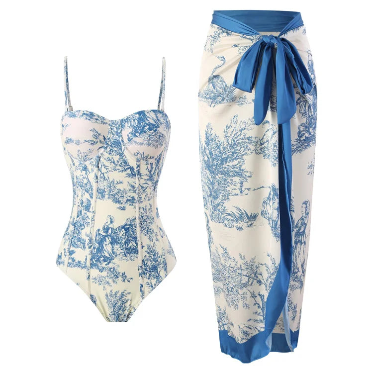 New Tight French Swimsuit Vintage Swimwear Long Skirt Swimsuit