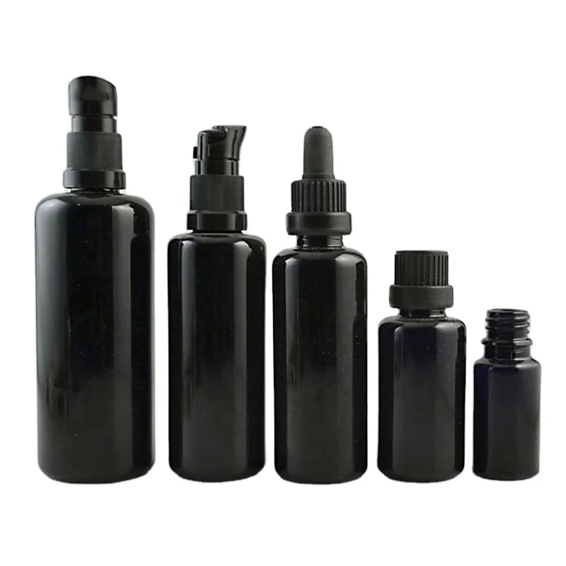 Excellent Quality 10ML 15ML 20ML 30ML 50ML 100ML Black Dark Violet Glass Essential Oil Treatment Pump Spray Dropper Bottles