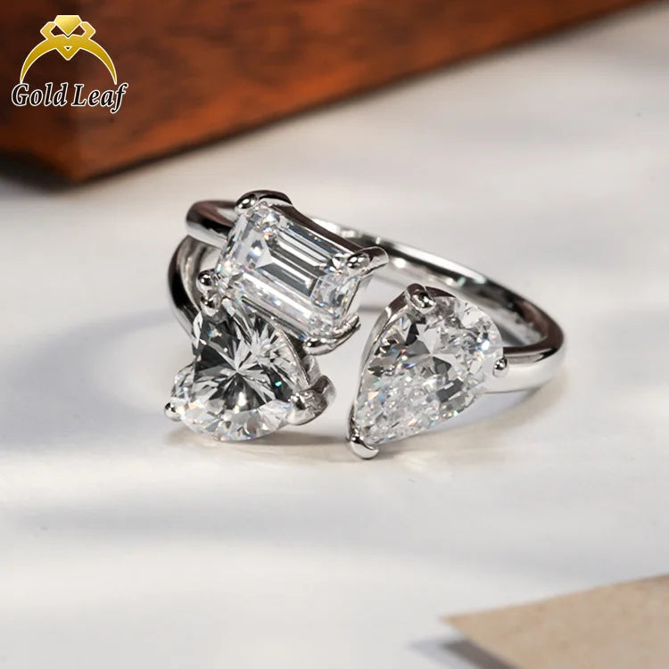 Goldleaf Custom Trendy Style Fine Jewelry Ring 3 Stones 5A Cubic Zirconia S925 Silver Wedding Ring for Parties Anniversaries