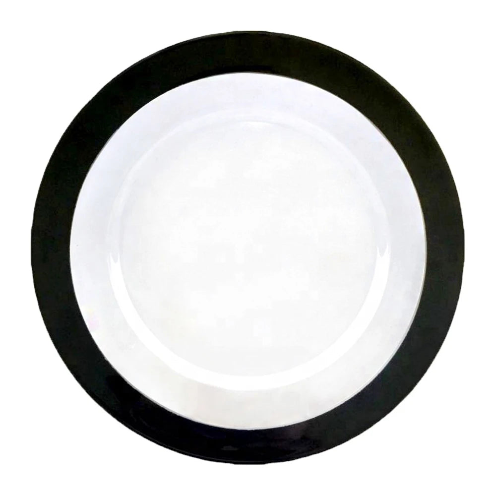 Wholesale Simple Clear with Thick Gold Black Rim Glass Charger Plate Wedding 13 Inch Round Glass Plates.