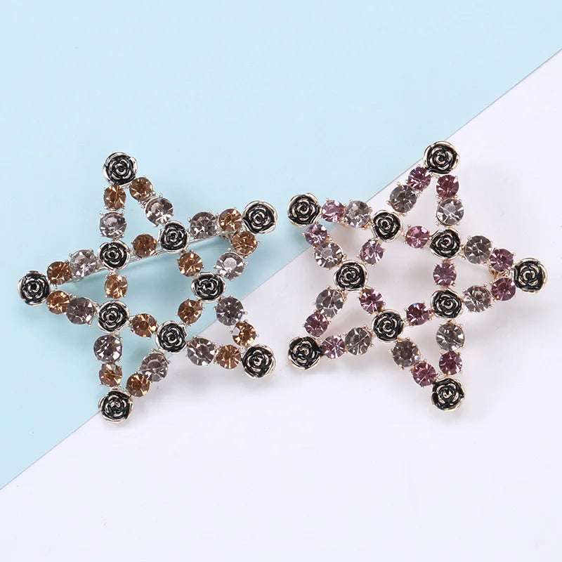 Hot Sale Men's Crystal Star Brooch Pin Women's Clothes Decoration Wedding Floral Pattern Children's Parties Engagements Alloy
