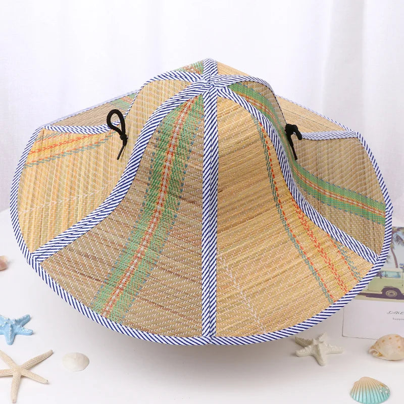 Summer Flat Brim Beach Sun Protection Hats Straw Cap Outdoor Bucket Hat Fishing Straw Hat for Fisherman