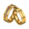 18K Gold Plated Eternity Titanium Engagement Couple Ring Classic 6MM Stainless Steel Wedding Band Rings with Stone