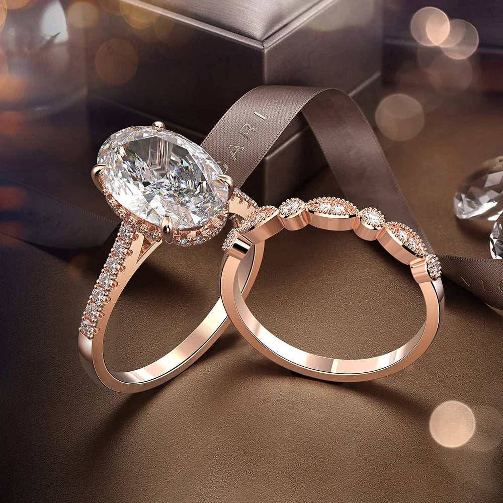 Fashion 9 Cara Big Diamond Silver Sterling 925 Woman Jewelry Stackable Zircon Engagement Ring Sets