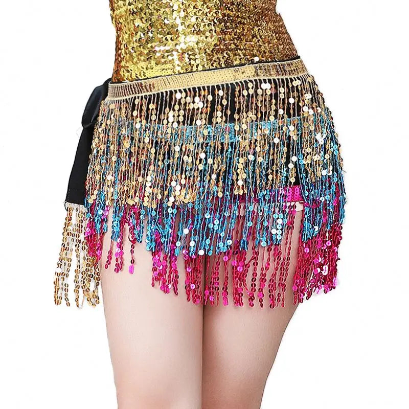 Women's Performance Wear Belly Dance Hips Scarf with Sequins and Tassels Indian Dance Costumes Belt Scarf