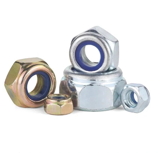 Galvanized Carbon Steel Hex Lock Nuts 4.8 Grade Blue White Zinc Nylon Insert Self-locking Nuts