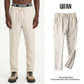 Customized Mens Casual Linen Pants Slim Solid Color Lightweight Elasticated Waist Linen Trousers