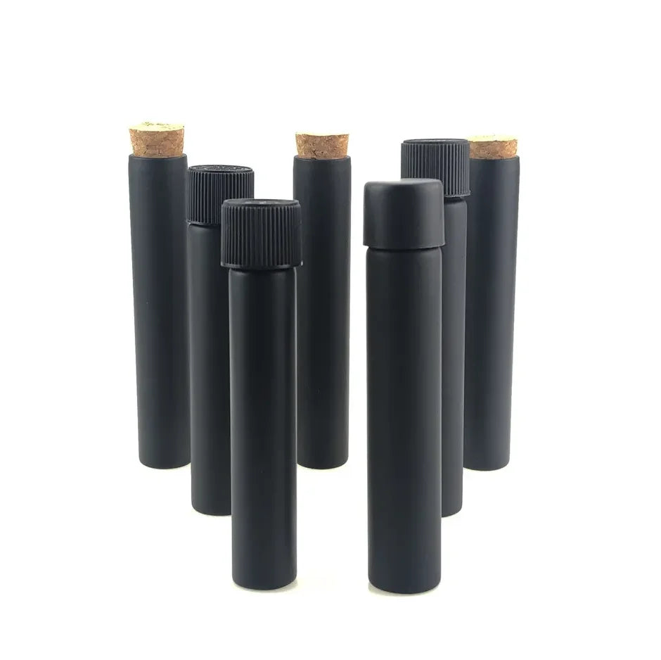 115mm 120mm Matte Black Glass Packaging Tube with Childproof Cap With Wooden Stopper