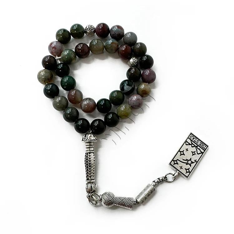 Beautiful Religious Agate Silver Plated Islamic Prayer Beads / Small Mini Tasbeeh Rosaries Set