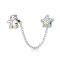 Christmas 925 Sterling Silver Snowman & Stars Snowflakes Safety Chain Beads Charms Fit Original DIY Bracelet Women Jewelry