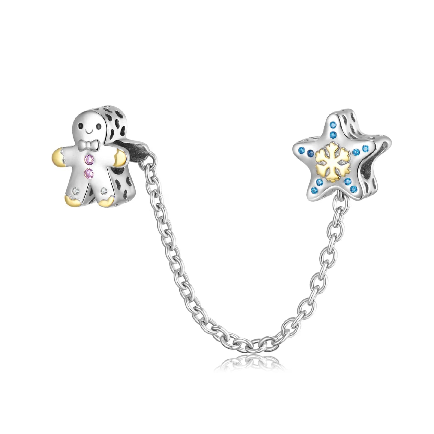Christmas 925 Sterling Silver Snowman & Stars Snowflakes Safety Chain Beads Charms Fit Original DIY Bracelet Women Jewelry