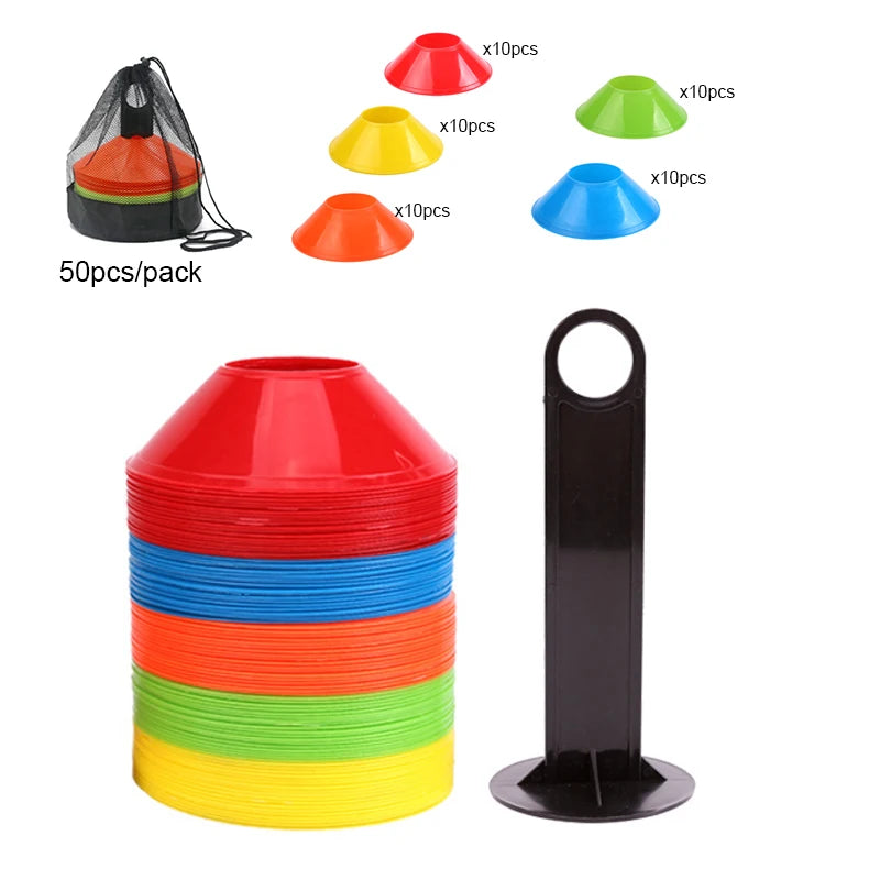 50pcs/set Agility Disc Cones Thickened 19cm PE Sports Soccer Cones 26g Training Coaching Practice Cone Colorful Maker Soft