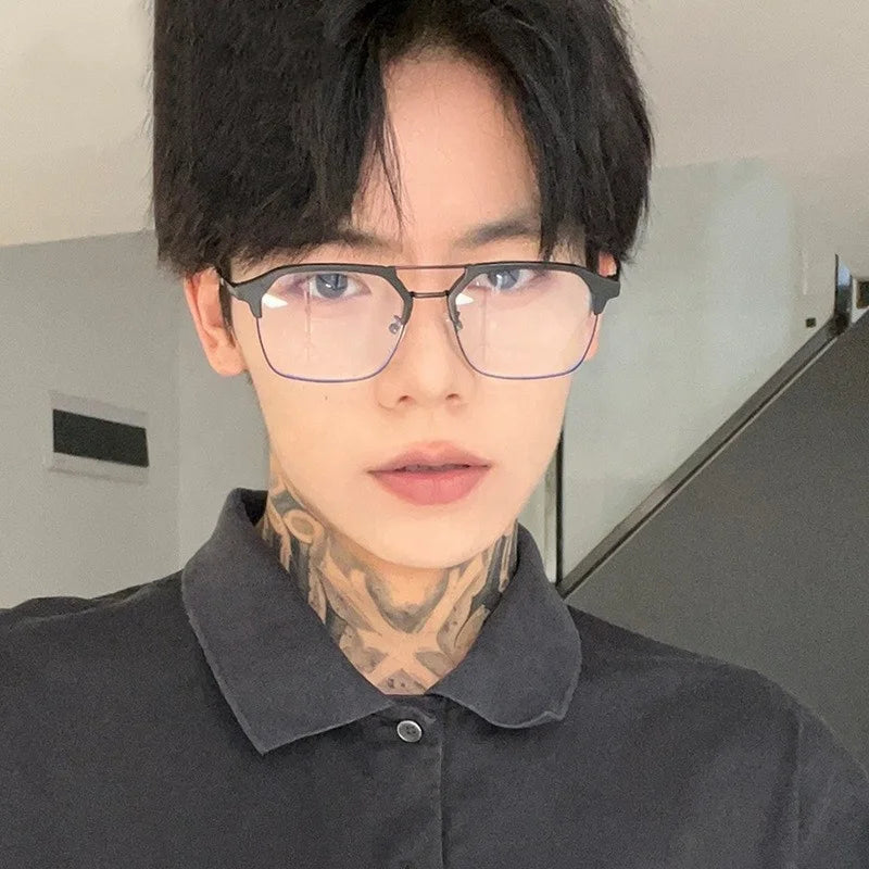Jiuling Eyewear 2023 Fashion Oversized Semi square Frame Spectacles Gafas Double Bridge Frog Optical Eyeglasses for Men