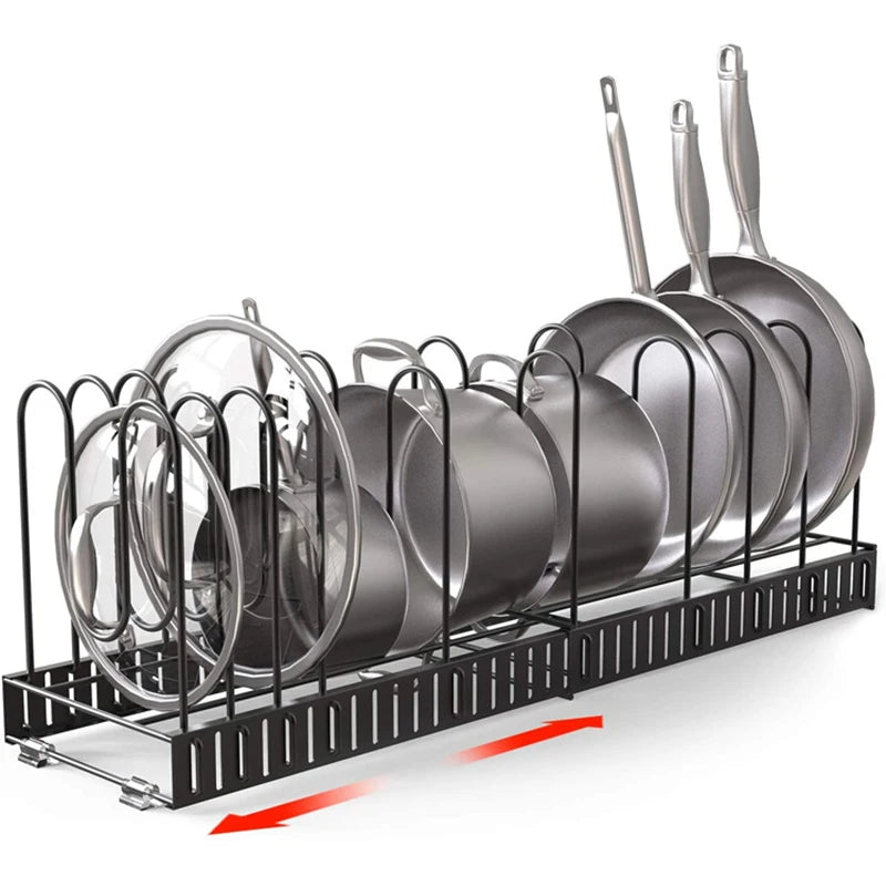 Kitchen Organization Pot Lid Cover Adjustable Pan Organizer Cabinet Shelf Storage Holder Expandable 8 Tiers Pot Rack Organizer