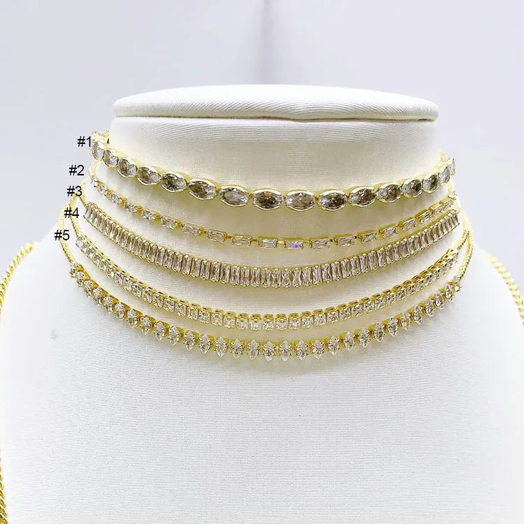 NZ1127 Dainty Chic  Gold Plated Eye Rectangle Cut CZ Micro Pave Diamond Cubic Zirconia Tennis Necklace