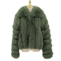 QC23013 New Arrival Breathable Casual Fox Fur V-neck Collared Women's Coat