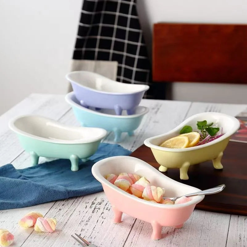 180ml Creative Macaron Color Tiki Dessert Bowls Sorbet Smoothie Milkshake Cold Drink Container Bathtub Shaped Ceramic Salad Bowl