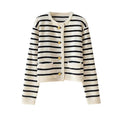 Boutique Wholesale 2026 Autumn New Striped Round Neck Knitted Loose Short Women's Sweater