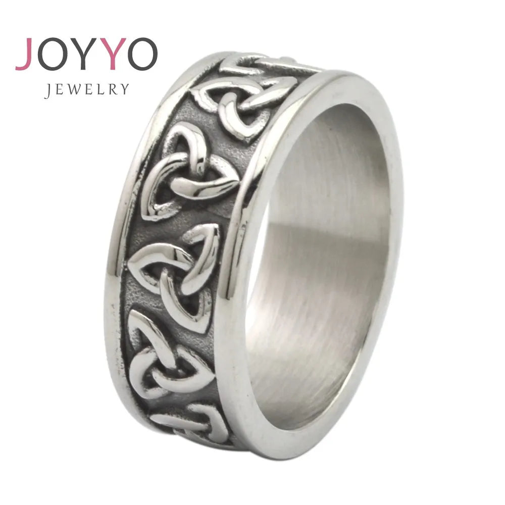 Trendy JoyYo Jewelry 316L Stainless Steel Celtic Knot Band Ring Logo Engraved Jewelry