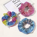 New Designed National Flag Stripe Laser Metallic Metal Effect Fabric Zipper Pocket Elastic Hair Scrunchies Hair Tie