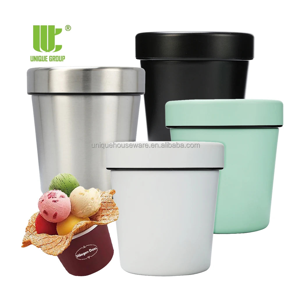 16oz Stainless Steel Vacuum Insulated Double Wall Food Grade BPA Free Ice Cream Pint Cooler Canteen Tumbler Container