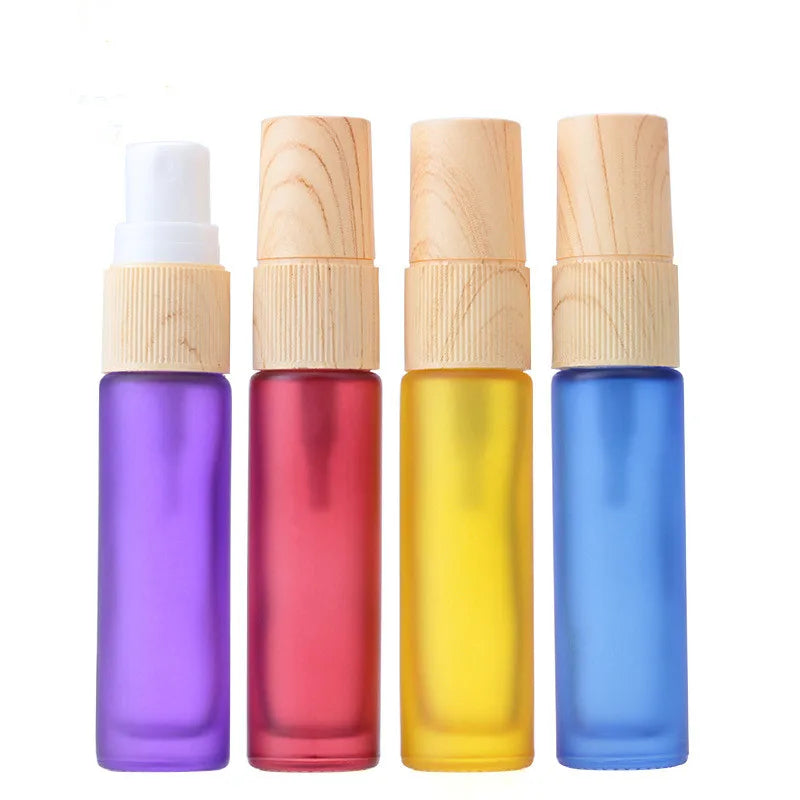 In Stock 5ml 10ml Matte rainbow Colors Glass Spray Bottle With Wood Grain Spray for Perfume