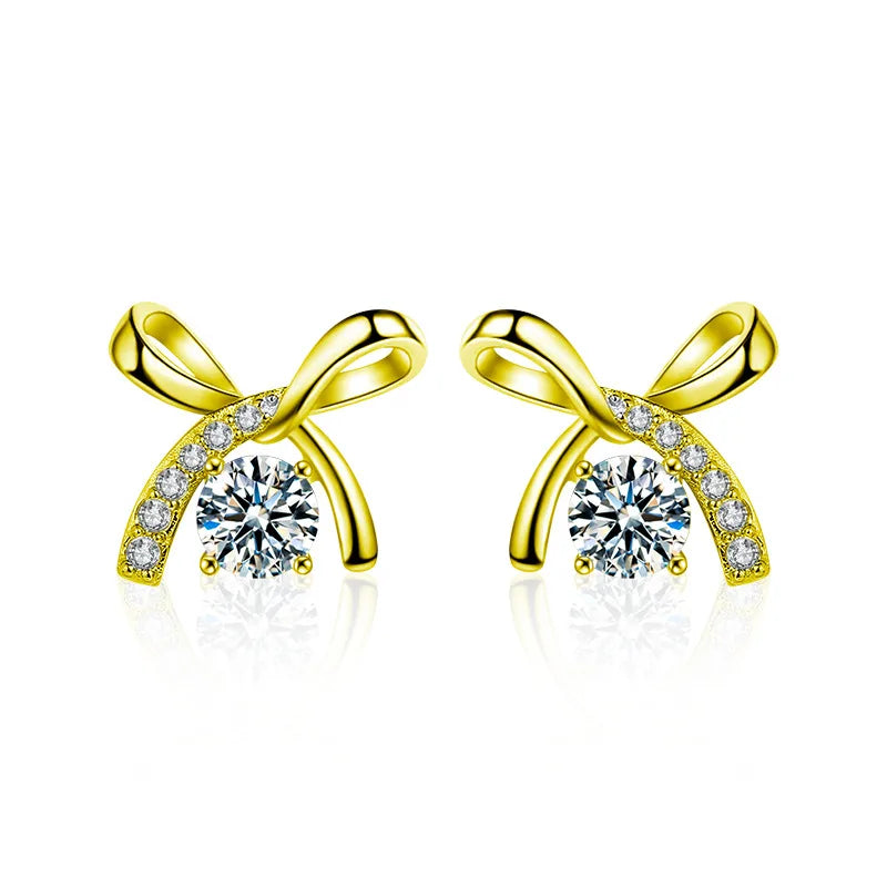Fine Jewelry 925 Sterling Silver Cute Bow Shape 3mm 4mm Sparkling Moissanite Stud Earrings for Women Girlfriend Valentine Gifts