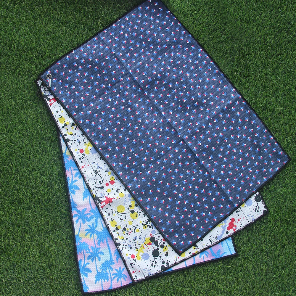 Free Sample Classic Funny Sublimation Printed Golf Towel Custom Embroidered Logo
