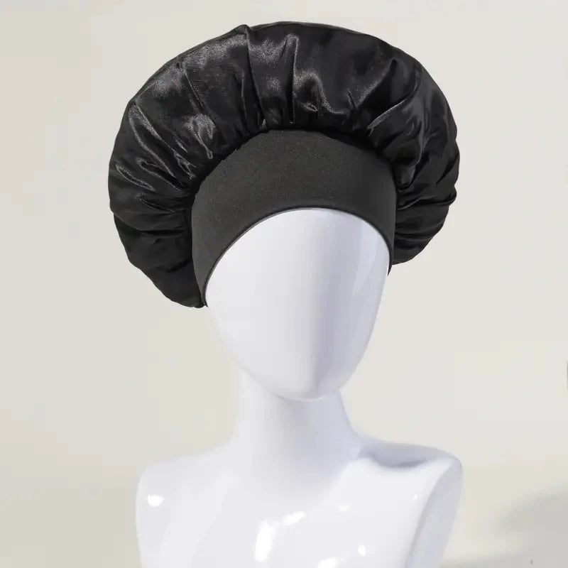 Wholesale Best Price Wide Brim Solid Color Nightcap Dome Pleat Woman Sleeping Hair Bonnets Satin Silk  Bonnet for Salon