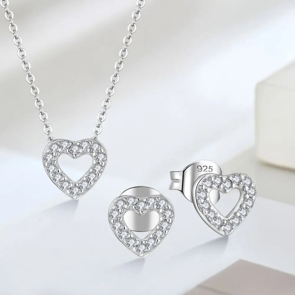 YH JEWELLERY S925 Silver Heart Necklace Earring Jewelry Style China Wholesale 925 Sterling Silver Women Jewelry Set
