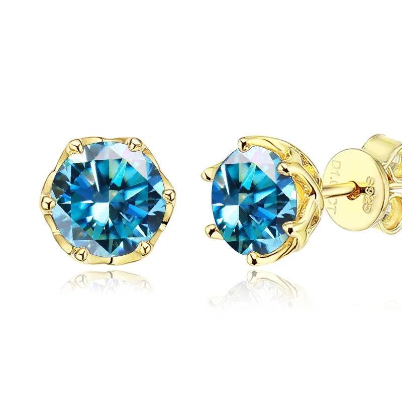 925 Sterling Silver 1CT+1CT Colored Moissanite Earrings Pink Yellow Blue Earrings Moissanite Jewelry