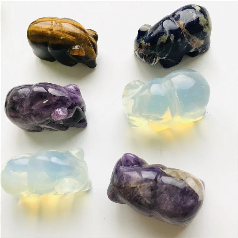 Wholesale Natural Crystal Carving Animal Folk Crafts White Opal Amethyst Crystal Bears for Gifts