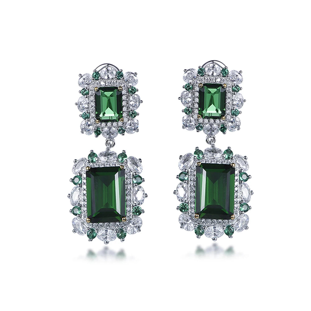 Boucles D'oreilles Fashion Emerald Zircon Baguette Stud Earrings Women Trendy Gold Plated