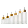 20~100ml Clear Frosted Glass Dropper Bottle Gold Lid Perfume Serum Dropper Packing Flat Shoulder Essential Oil Pipette Bottles