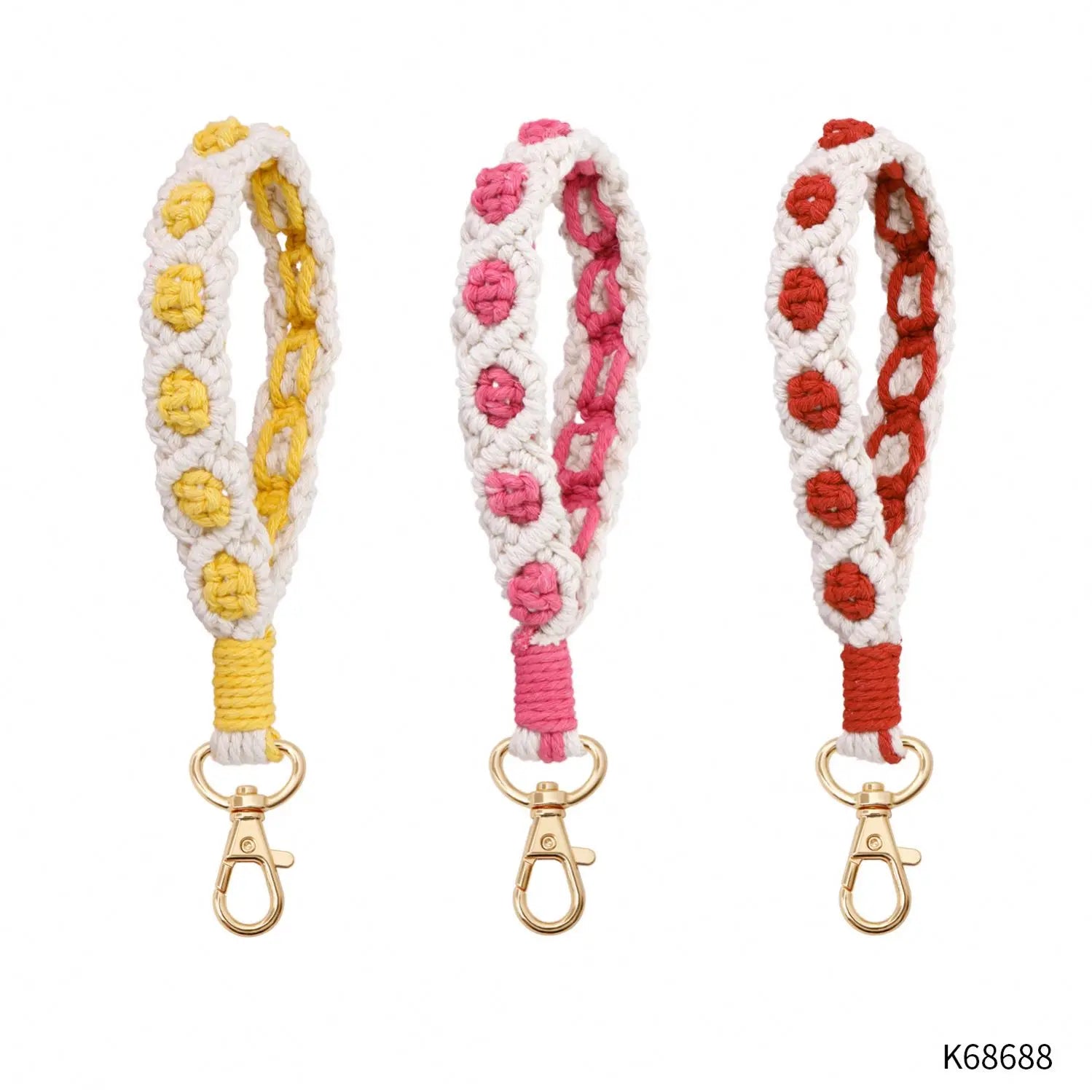 Boho Handmade Weave Exquisite Keyring Pearl Bracelet for Women Wrist Keys Holder Rose Flower Wristlet Lanyard Macrame Keychain