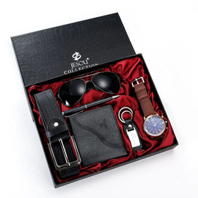 Hot Sale Casual Watch Set for Men 7pcs With Wallet Perfume Quartz Watch With Leather Band Sport Wristwatch Gift Set