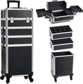 Professional Portable 4-in-1 High Capacity Rolling Makeup Case Open Closure Traveling Artists Cosmetics Suitcase for Cosmetics
