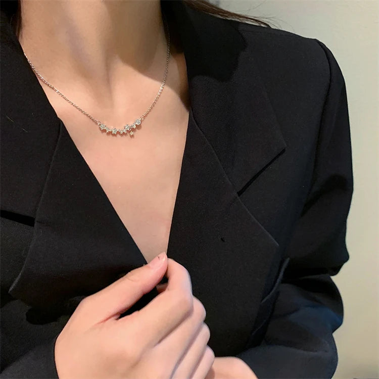 Fashion Gold Plated Shiny Design CZ Sterling Silver Clavicle Chain Necklace