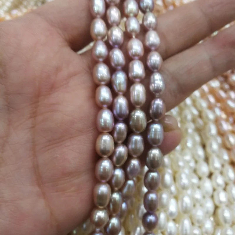 3A New 100% Natural Freshwater Pearl Rice Shape Beads for Jewelry DIY Bracelet Necklace 6-7mm Drop Pearl Strand 14''
