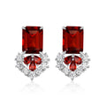 YBO Wholesale 925 Sterling Silver Geometric Stud Earrings for Women Natural Red Garnet CZ Gold Plated Vintage Style
