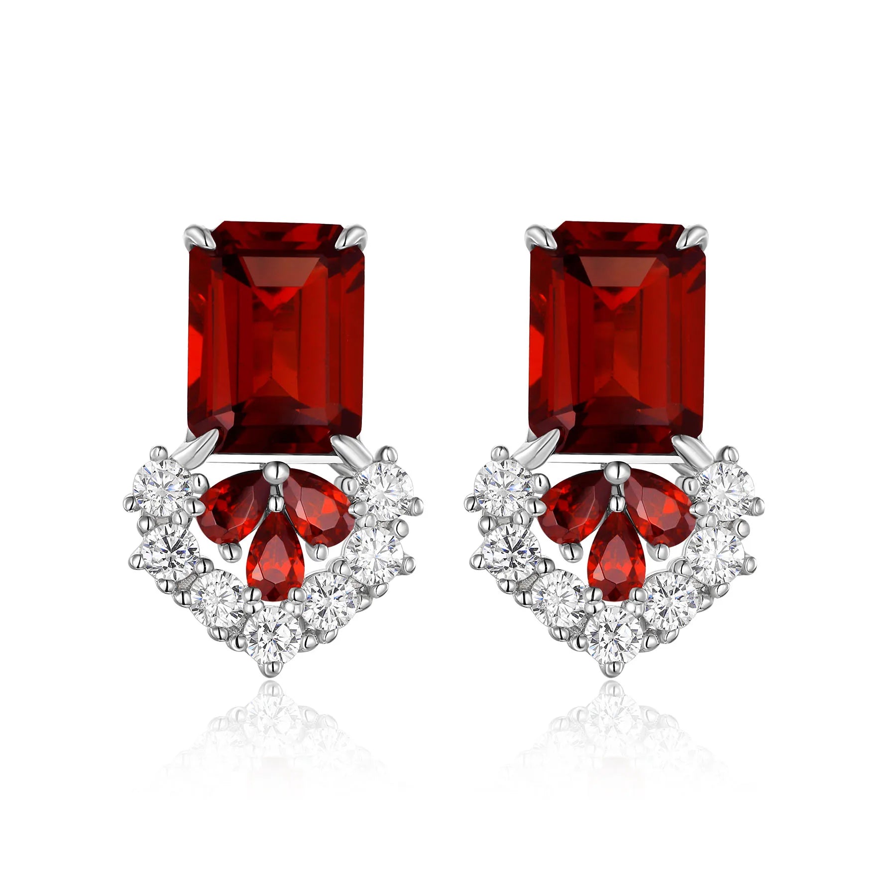 YBO Wholesale 925 Sterling Silver Geometric Stud Earrings for Women Natural Red Garnet CZ Gold Plated Vintage Style